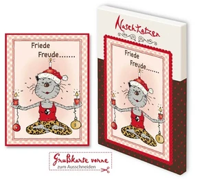 Weihnachtskarte Friede, Freude gef. mit 70gr Vollmilchschokolade Kunstgrußkarte - Picture 1 of 3