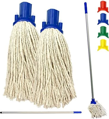 THE DUSTPAN AND BRUSH STORE 2x Cotton Floor Mop Heads Handle Blue Replacement Heavy Duty Cleaning Kitchen