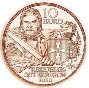 2020 10 Euro Austria Knights Tales Fortitude Copper Coin Hospitallers - Picture 1 of 2