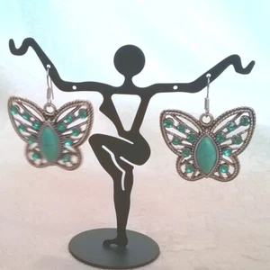 Vintage Ohrringe Strass Faux Türkis Schmetterling Ohrhänger - Bild 1 von 2