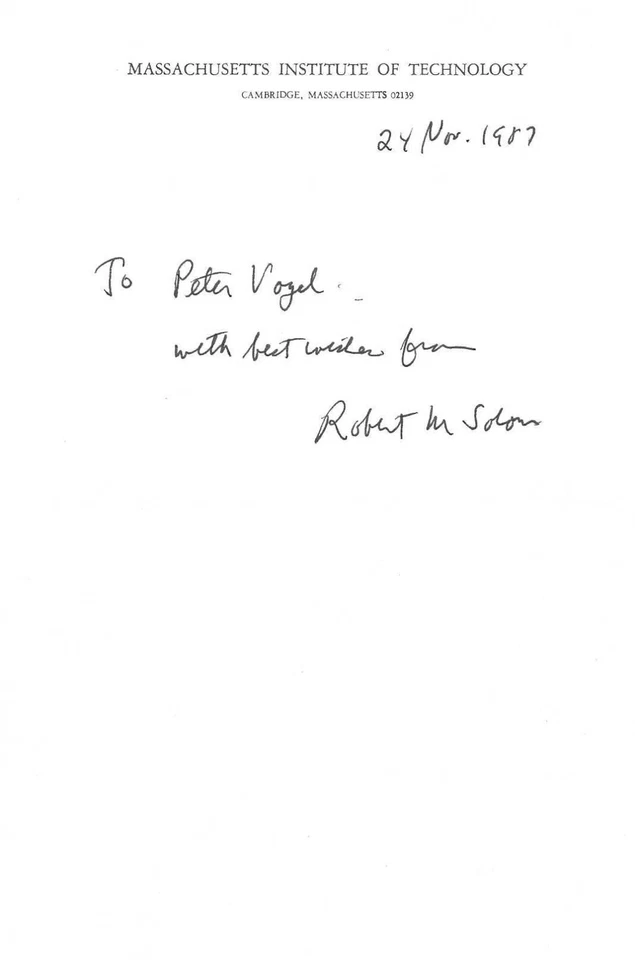 Robert Solow amerik.Ökonom Nobelpreis 1987 Briefbogen mit Original-Autogramm - Bild 1 von 1