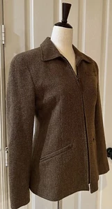 RALPH LAUREN Wool Tweed Zipper Pockets Brown Checkered 2 Petite - Picture 1 of 9