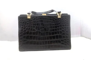 Vintage Saks Fifth Avenue Black Alligator Croc Handbag AS IS - Picture 1 of 13
