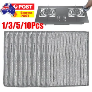 1-10Pcs Microfiber Dishcloths Steel Wire Washing Cloth House Kitchen Cleaning - Picture 1 of 16