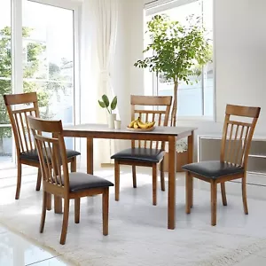 5 Pc Dining Table Set, 4 Classic Solid Wood Warm Chairs with Rectangular Table - Picture 1 of 40