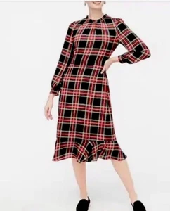 Vestido J Crew Tartán Cuadros Mangas Largas Volantes Talla 00~ Elegante~ - Imagen 1 de 12