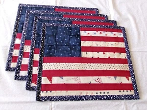 Patriotic Red White Blue Place Mats Set of 4 New - Picture 1 of 1