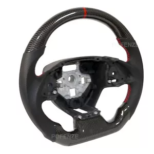 GENUINE CARBON Leather Steering Wheel For Chevrolet Camaro 2016-2020 RED Stitch - Picture 1 of 7