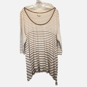 Lane Bryant leichtes hellbraun gestreiftes asymmetrisches Damenoberteil 3/4-Ärmel 18/20 - Bild 1 von 5