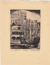 Exlibris Bookplate Radierung Sepp Frank 1889-1970 Segelschiff Hafen Gerüst