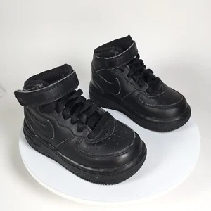 Nike Air Force 1 Toddler 5C Triple Black Mid Sneakers Shoes 314197 - Picture 1 of 7