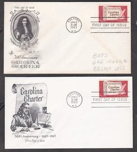 USA 1963 2 FIRST DAY COVERS 300th ANNIV OF THE CAROLINA CHARTER + CACHET - Picture 1 of 1