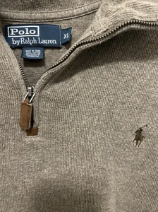 Polo Ralph Lauren Herren XL schwerer Pullover 1/4 Zip Strick beige braun Pony Logo - Bild 1 von 4
