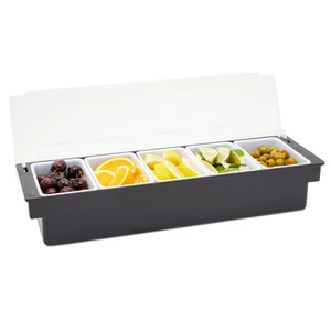 Ice Cooled Condiment Serving Tray, Deck Bar Garnish Caddy, 5 Compartments - Picture 1 of 8