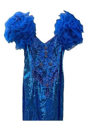 Vintage 80’s Alyce Designs Size 14 Blue Sequin Long Party Prom Dress - Image 1 of 4