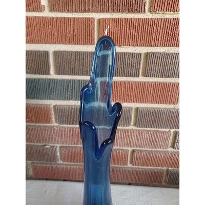 unmarked Murano Tall Blue Glass Vase Art Deco Style Swirl Design for Home Decor - Image 1 of 3