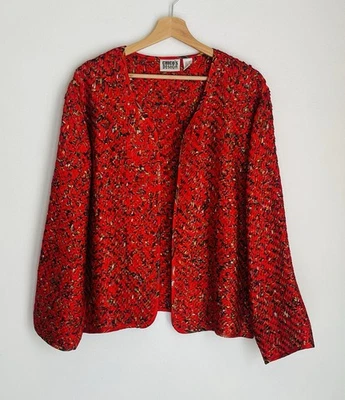 Cárdigan Chaqueta Chicos Design Talla 3 Rojo Tejido Seda Frente Abierto Largo Mujer XL Foto 1 de 4
