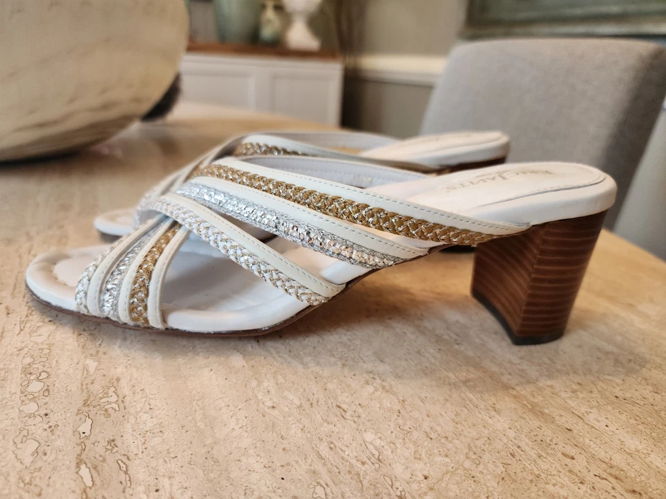 Sandalias Eric Javits 10.5 N Correa Cruzada Tacón Bloque Usadas 1X Foto 1 de 4