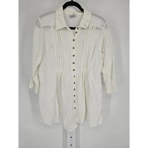 Vintage CMC Womens Sz XL 3/4 Sleeve Lagenlook Top White Micro Pleat - Picture 1 of 4