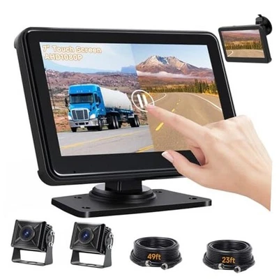7'' HD1080P Wired Backup Camera System with Touch Screen Monitor, 2 Wired Rear  - Image 1 of 4