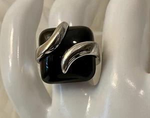 Vintage schwarzer Onyx Sterlingsilber Ranken Fassung Größe 5,75 Gramm Gewicht 9,2 - Bild 1 von 14