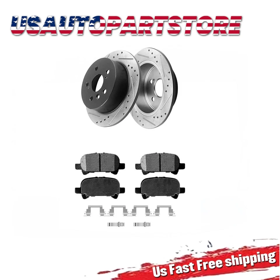 Ceramic Brake Pads Rear Drilled Rotors for 2000 2001 2002 - 2004 Toyota Avalon - Image 1 of 4