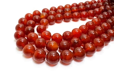 🔥 Carnelian Round Beads – Natural Red Orange Smooth Gemstone Strand - PG287 - Image 1 of 4