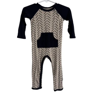 Kyte Baby Khaki Herringbone Print Longall Romper Size 12-18 Months - Picture 1 of 5