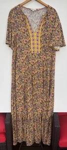 Boden Maxi Dress 16 18 US Yellow Pink Floral Kaftan Jersey - Picture 1 of 6