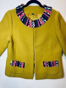 Boden Blazer Womens 14 Yellow Mustard Wool Blend Ribbon Accent Jacket blazer - Picture 1 of 11