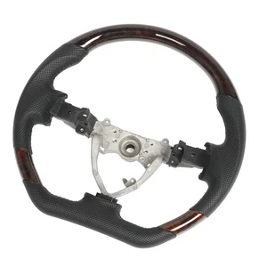 *Wood Grain Hydro‑Dip Steering Wheel Perforated Leather Flat Bottom Black - Picture 1 of 12