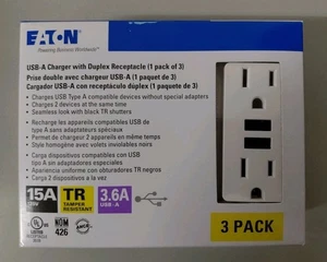 Eaton 3 Pack USB-A Charger w/duplex Receptacle - Picture 1 of 6