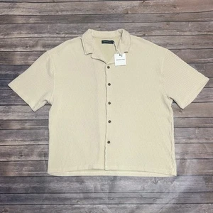 Sampson Taylor Cream Textured Raf Cropped Textured Knit Short Sleeve Button Up - Picture 1 of 8