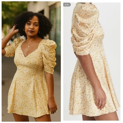 AMUR Fit and Flare Puff Sleeve Mini Dress Marigold Dandelion Size US 10 NWT - Image 1 of 4