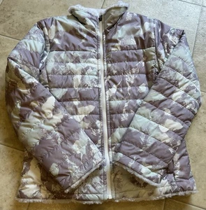 The North Face Puffer Jacket Girls Large (14/16) Reversible Mossbud Purple EUC - Picture 1 of 9