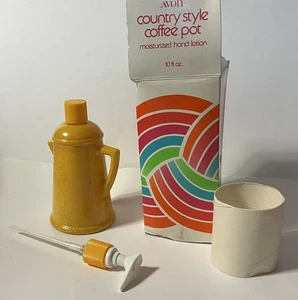 AVON COUNTRY STYLE KAFFEEKANNE Lotion/Seifenspender GELBES GLAS MIT Box - Vintage Neu aus altem Lagerbestand - Bild 1 von 22