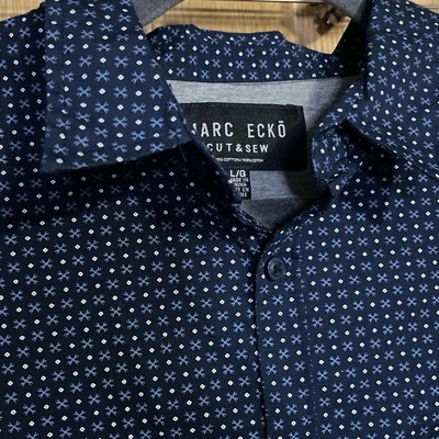 Marc Ecko Cut Sew Wrench Mechanical Shirt Mens Large Navy Blue L/S Button Down - Image 1 of 4
