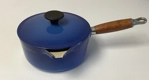 Vintage Cousances Deep Blue Enamel Cast Iron Saucepan Size 16 - Picture 1 of 8