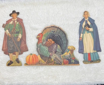 批量 3 件 复古 丹尼森/尤里卡 大号 感恩节 模切 朝圣者 土耳其 — 第 1/4 张图片