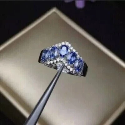 Anillo de compromiso de eternidad 2,60 quilates ovalado creado en laboratorio tanzanita chapado en oro blanco de 14 quilates Foto 1 de 3