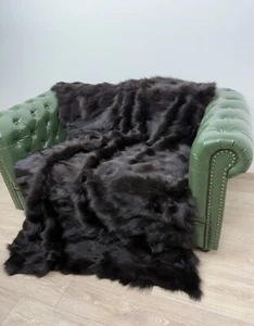 Luxury Dark Brown Fur Blanket. Real Fox Fur Blanket, Fluffy Fur Throw - Picture 1 of 7