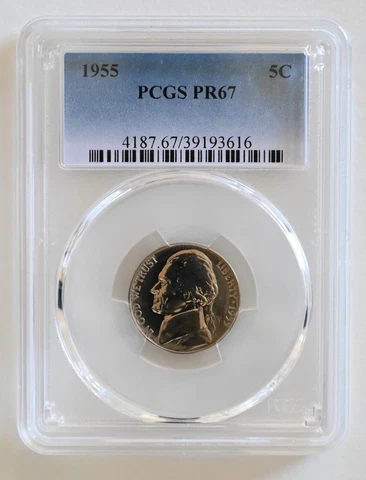 ONE OF PR67 1955 JEFFERSON NICKEL PCGS GRADED US 5C PROOF P-MINT EXACT COIN Cover