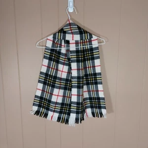 Lambswool Tartan Scarf All Fine Wool Made in USA Red Black White Yellow Fringe - Picture 1 of 3