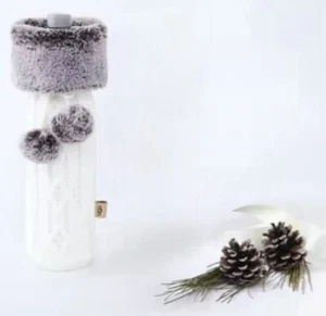 UGG Wine Bottle Holder Knit With Faux Fur & Pom Poms Holiday Xmas - Picture 1 of 7