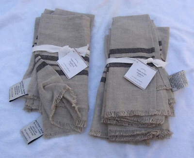 Pottery Barn льняной Napa полоски салфетки неиспользованный набор из 7 20 x 20 дюймов натуральный черный - Изображение 1 из 4