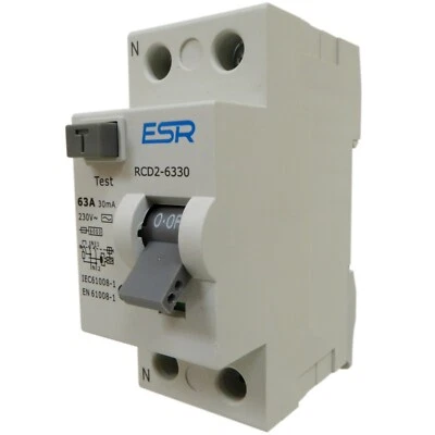 63 Amp RCD 30mA Type AC 240V 2 Pole RCCB Trip 63A DIN Rail Mount Circuit Protect - Image 1 of 4