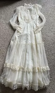 VTG 70s Ivory GUNNE SAX by Jessica Dress Maxi Prairie Cottagecore Tiered - Picture 1 of 16