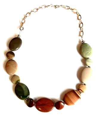 Vintage Jasper Lace Agate Bead Necklace .75*18 - Image 1 of 4