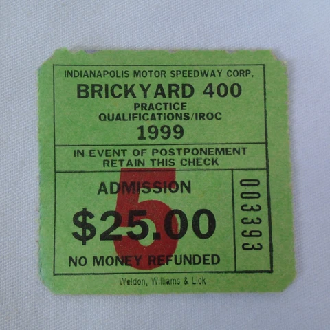 1999 Brickyard 400 Practice Qualification / IROC Admission Ticket IMS NASCAR Cover
