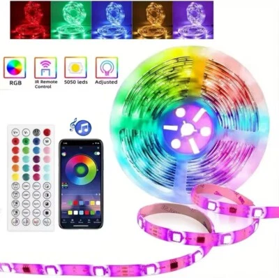 LED Strip Lights 1-30m RGB 5050 Colour Changing Tape Cabinet Kitchen TV Lighting - Image 1 of 4
